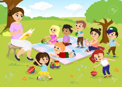 97359790-un-illustrazione-di-vettore-delle-attività-dei-bambini-al-campo-estivo-i-bambini-che-giocano-nel